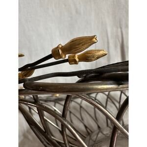 Vintage GODINGER Silver Plated Metal fruit Basket gold  Flowers Leaves Vine 12”